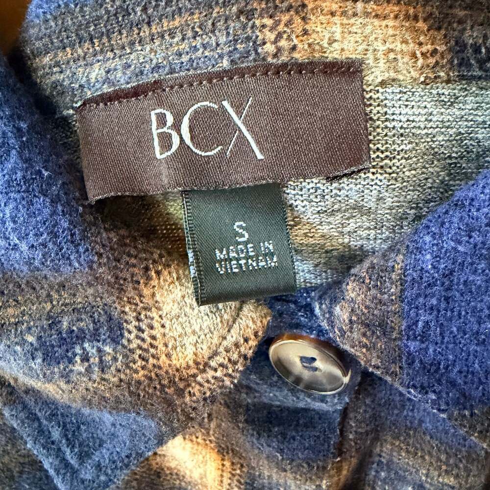 BCX Oversized Blue and Brown Plaid Button-Up Flannel Shacket- Size Small - Picture 6 of 7